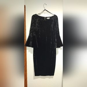 Calvin Klein black velvet dress with bell sleeve